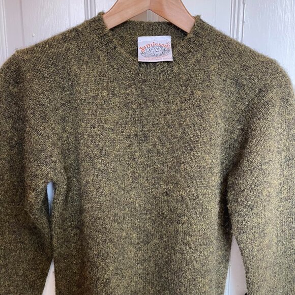 Jamieson’s Shetland Wool Sweater Scottish Green Heather Scotland Fair Isle Wool - Picture 7 of 14